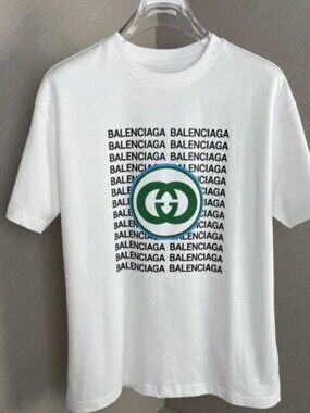 Luxury French Fashion Style Interlocking G& Text Graphic White T-shirt